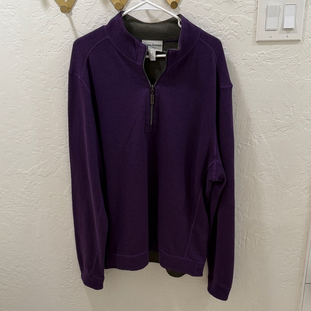 Tommy Bahama Men's Quarter Zip Reversible Purple & Green Sweater - Large